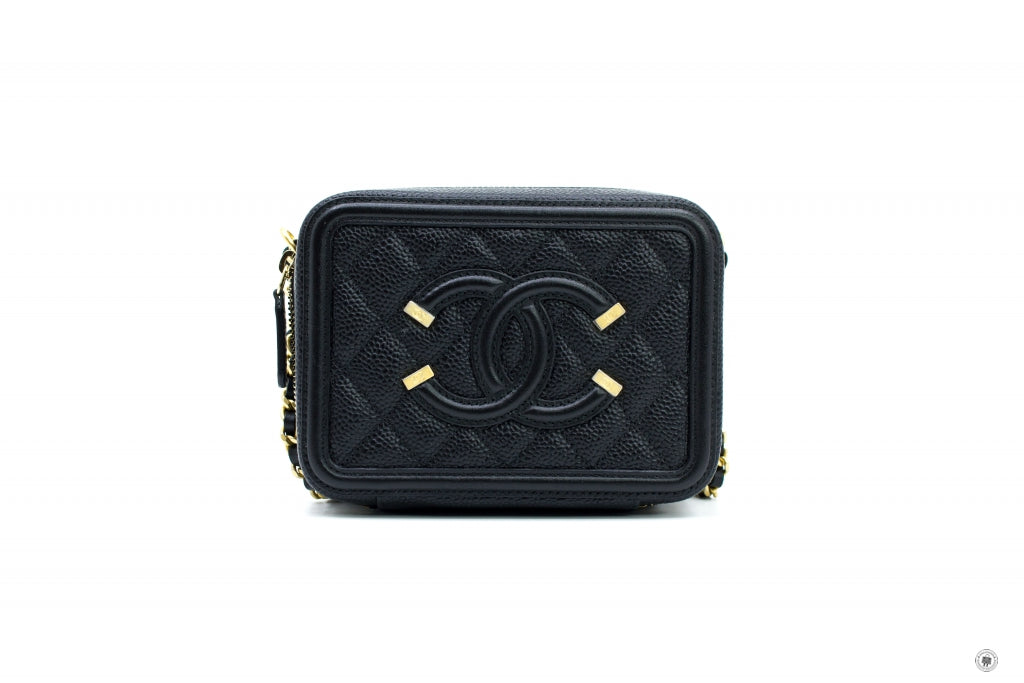 Chanel A84452 Y06542 CC Filigree Vanity Clutch with Chain Black / 94305 Caviar Shoulder Bags GHW