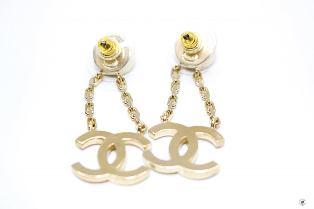 Chanel Pearl With CC Logo Gold Metal Earrings
