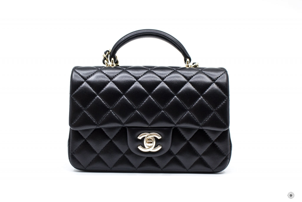 Chanel AS2431 Mini Flap Lambskin Bag With Top Handle Gray Bright Gold
