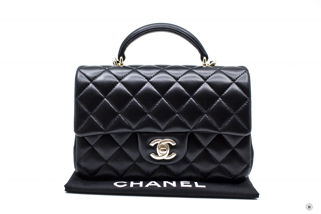 Dubaifashionlux on Instagram: ““Chanel Classic flap bag with top handle”  Grained Calfskin & Lacquered Metal Size (L x W…