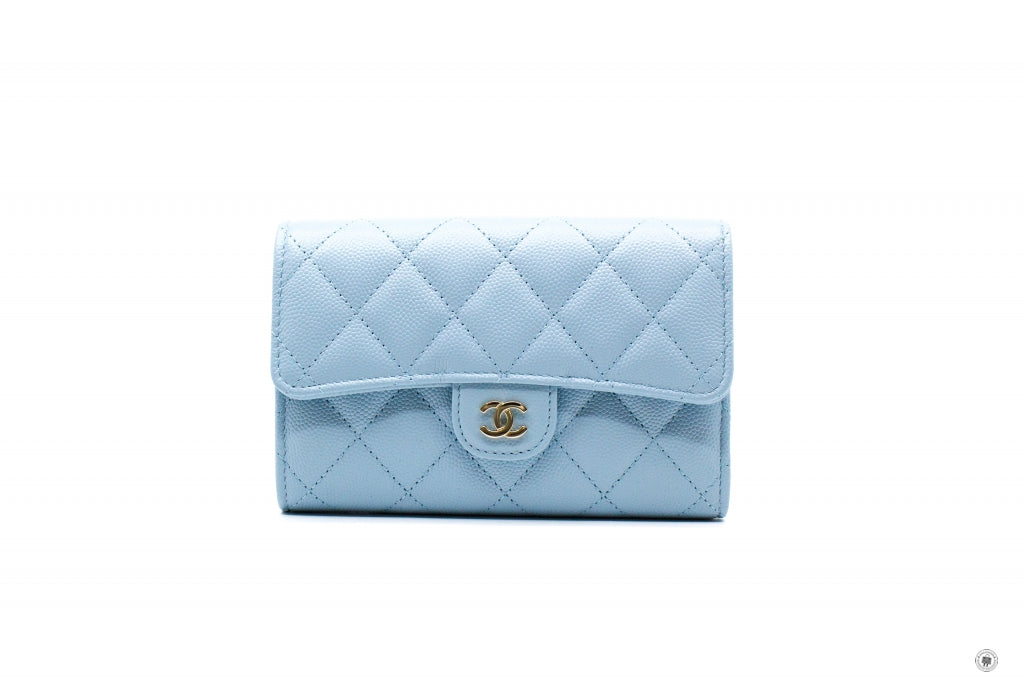 Chanel AP0232Y33352 Classic Flap Wallet Baby Blue / NG752 Caviar Short  Wallet Shw