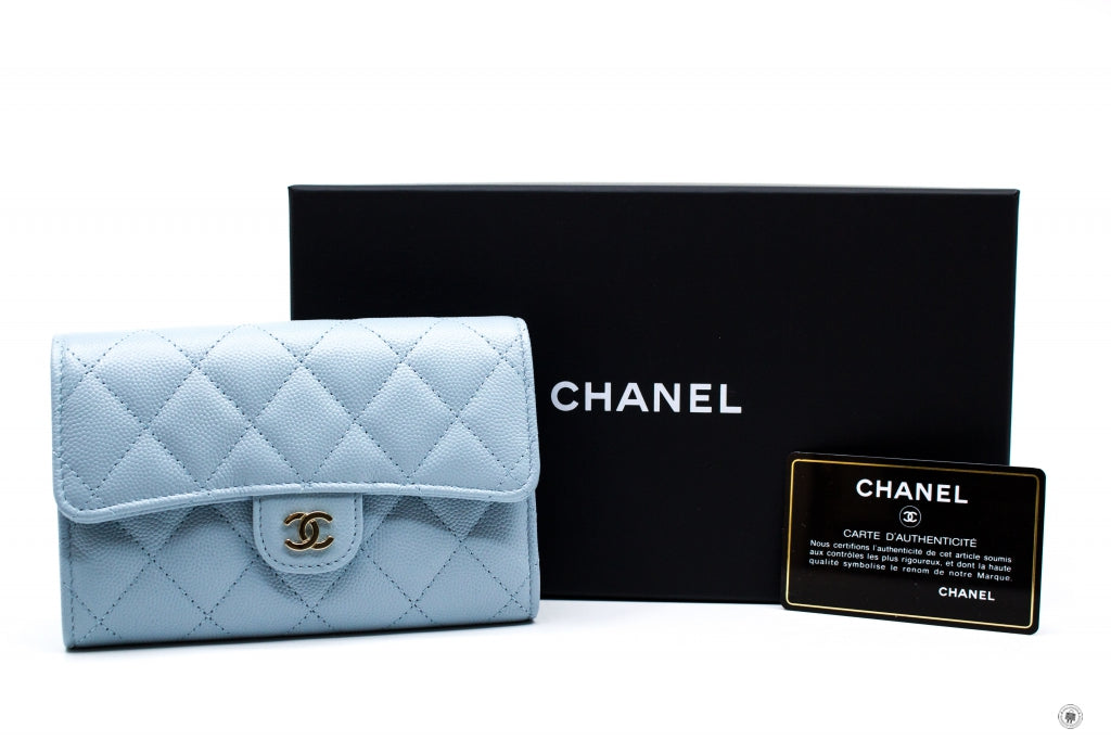 Chanel AP0232Y33352 Classic Flap Wallet Baby Blue / NG752 Caviar