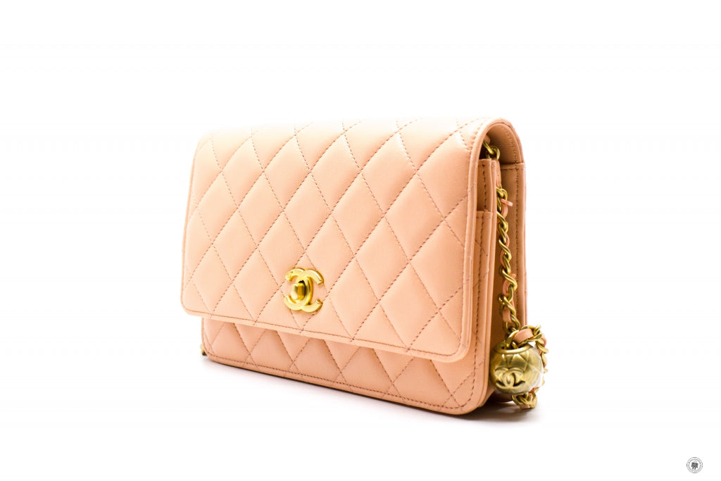 Chanel AP1450B02916 Pearl Crush Wallet ON Chain Woc Apricot / NG119  Lambskin Shoulder Bags Gbhw