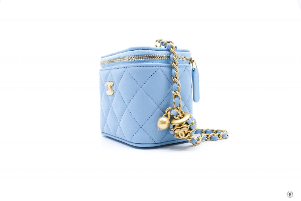 Chanel AP1447B08034 Small Vanity With Chain Crush Light Blue / NH626  Lambskin Shoulder Bags Gbhw