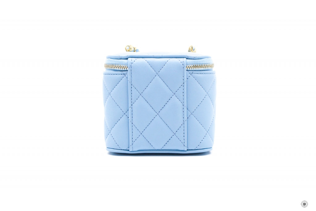 Chanel AP1447B08034 Small Vanity With Chain Crush Light Blue / NH626  Lambskin Shoulder Bags Gbhw