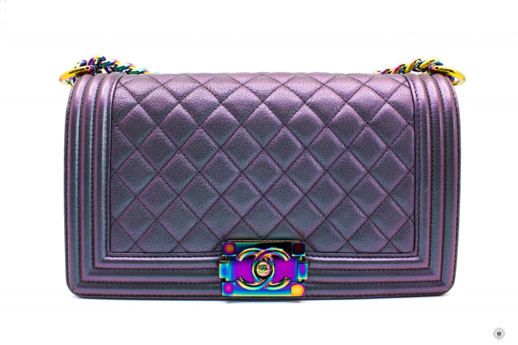 Chanel A67086 Boy Rainbow Iridescent Purple Calfskin Medium Shoulder Bags