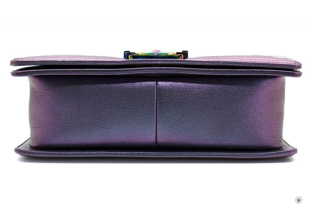 CHANEL Medium Boy Bag Iridescent Purple Goatskin with Rainbow Hardware 2016  at 1stDibs