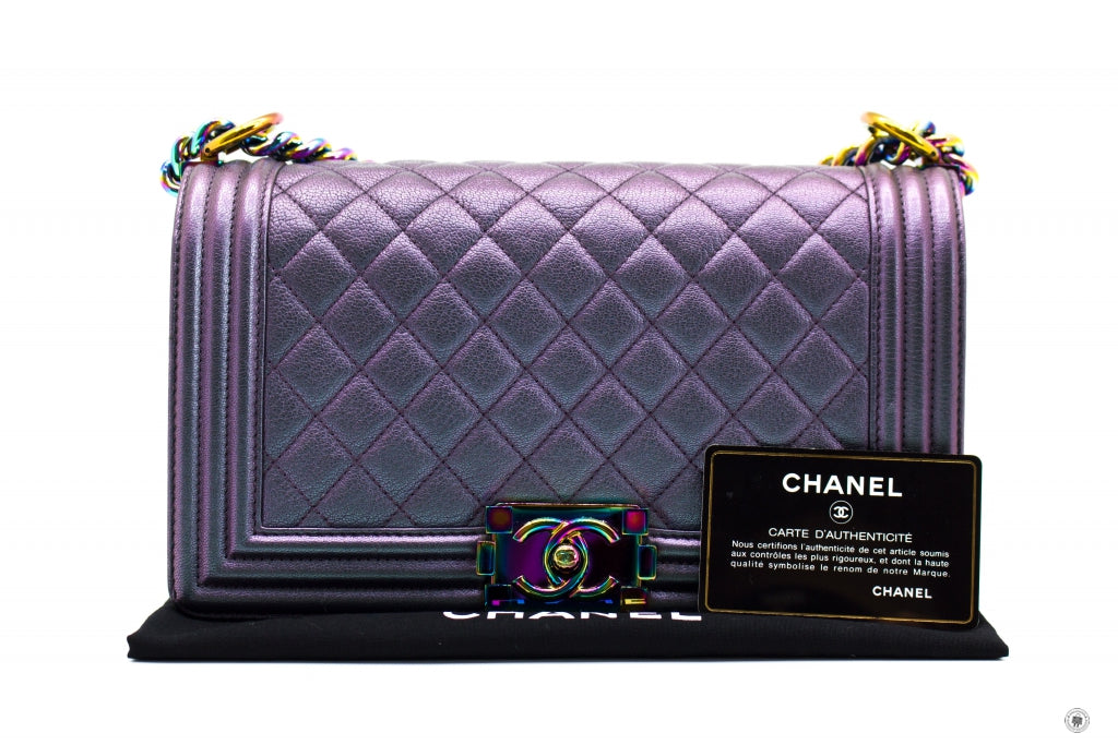 Chanel A67086 Boy Rainbow Iridescent Purple Calfskin Medium