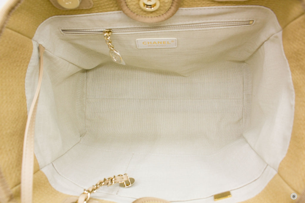 Chanel AS3351 B08435 NI687 Deauville Medium Shopping Bag Beige / NI687 Fabric Tote Bag PBHW