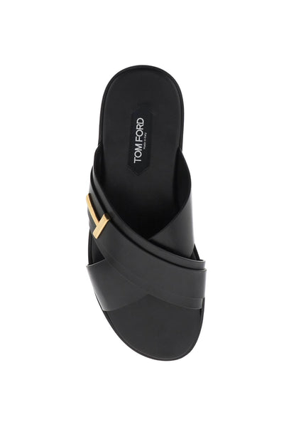 Tom ford preston leather sandals in J1489 LGO033X BLACK