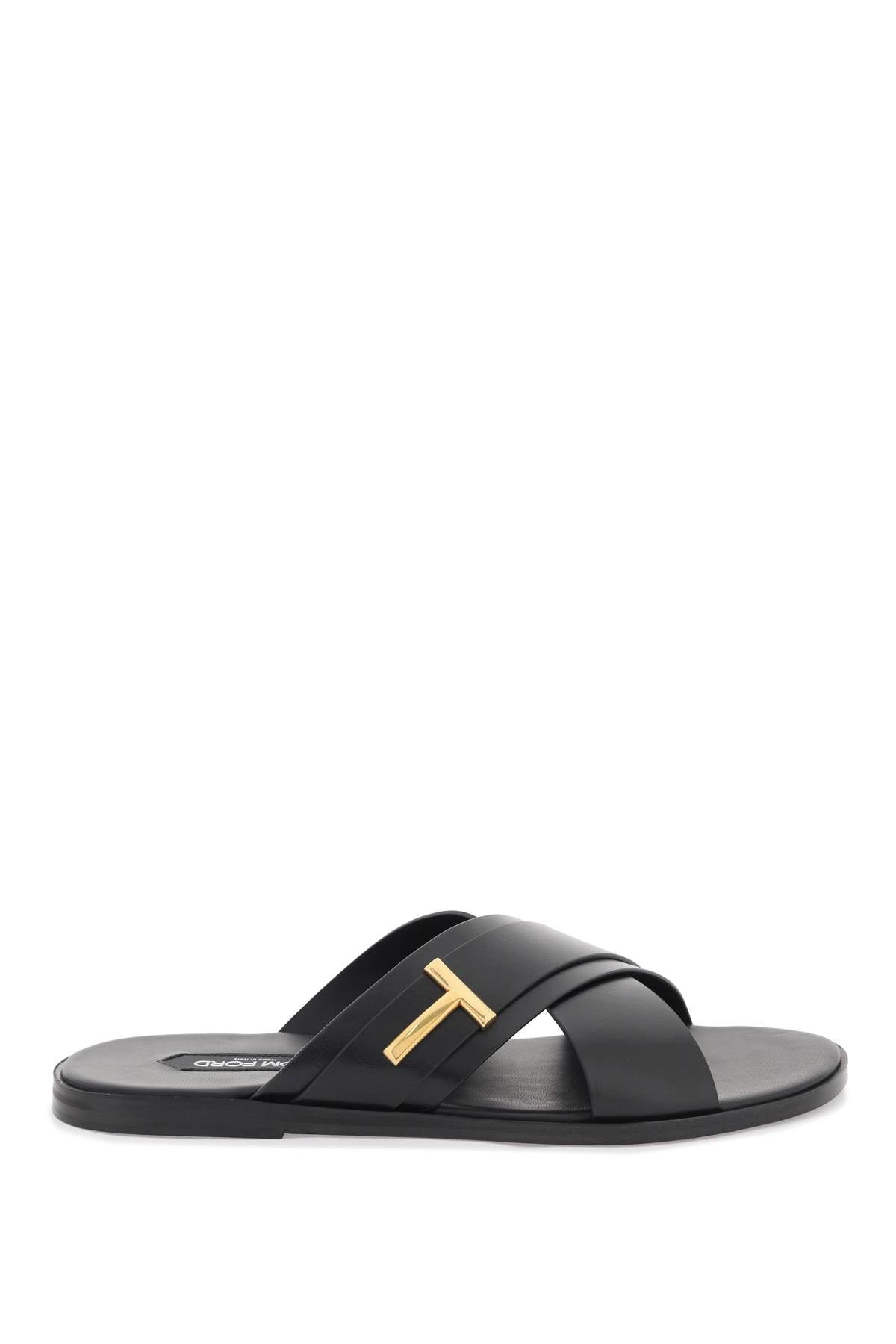 Tom ford preston leather sandals in J1489 LGO033X BLACK