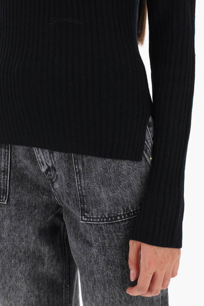 Ganni turtleneck sweater with back cut out K2003 BLACK