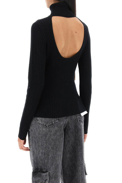 Ganni turtleneck sweater with back cut out K2003 BLACK