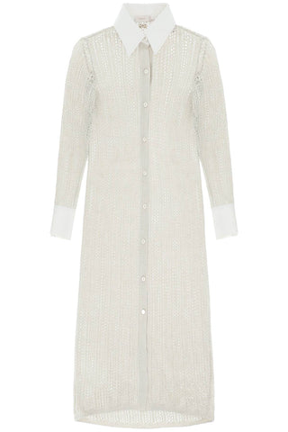 Agnona linen, cashmere and silk knit shirt dress KD05028 8D070G SAND
