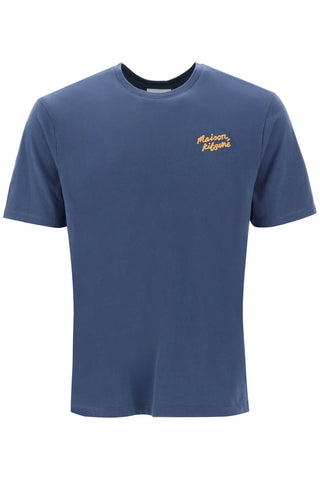 Maison kitsune crew-neck t-shirt with logo embroidery LM00125KJ0008 BLUE DENIM