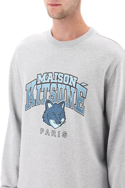 Maison kitsune crew-neck sweatshirt with campus fox print LM00305KM0001 LIGHT GREY MELANGE