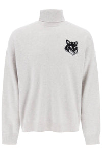 Maison kitsune 狐狸頭鑲嵌高領毛衣 LM00820KT1063 淺灰色混色