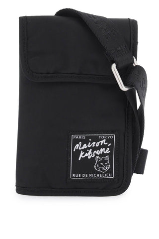 Maison kitsune phone holder crossbody pouch LM05362WQ1001 BLACK