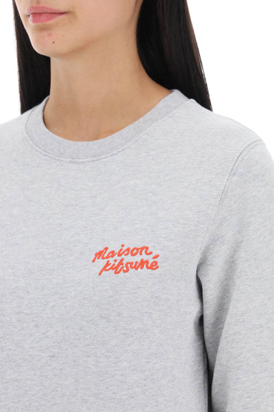 Maison kitsune crew-neck sweatshirt with logo lettering LW00312KM0001 LIGHT GREY MELANGE
