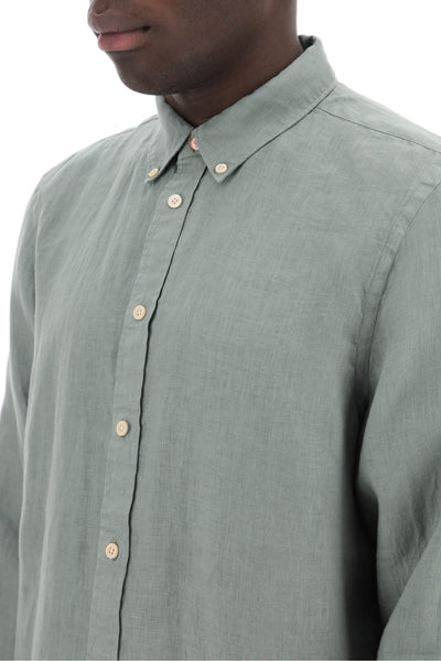 Ps paul smith linen button-down shirt for M2R 708U M20289 LT GREYISH GREEN