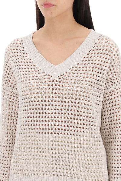 Brunello cucinelli dazzling net cotton sweater MDV796812 AVENA