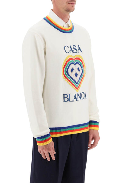 Casablanca rainbow heart virgin wool sweater MF23KW56501 WHITE