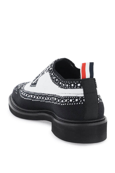 Thom browne longwing brogue loafers in trompe l'oeil knit MFD266AE0648 BLACK WHITE