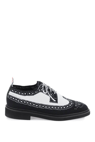Thom browne longwing brogue loafers in trompe l'oeil knit MFD266AE0648 BLACK WHITE