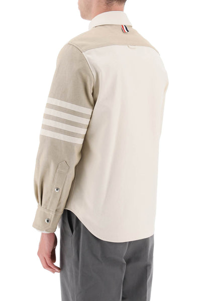 Thom Browne funmix 4 條紋布邊牛仔外套式襯衫 MJO145FF0253 卡其色