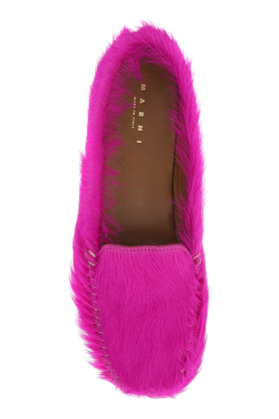 Marni long-haired leather moccasins in MOMR005800P4122 FUXIA