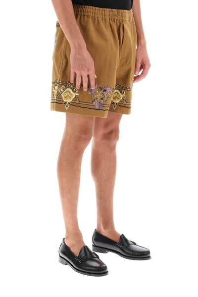Bode autumn royal shorts with floral embroideries MRF23BT072 BROWN MULTI