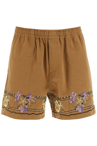 Bode autumn royal shorts with floral embroideries MRF23BT072 BROWN MULTI