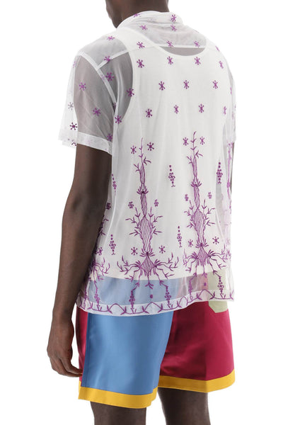 Bode lavandula bowling shirt in embroidered tulle MRF23SH072 PURPLE WHITE