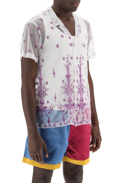 Bode lavandula bowling shirt in embroidered tulle MRF23SH072 PURPLE WHITE