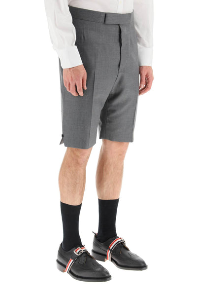 Thom browne super 120's wool shorts with back strap MTC002A00626 MED GREY