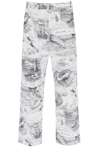 Thom browne cropped pants with 'nautical toile' motif MTU320UF0373 BLACK WHITE