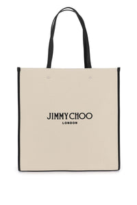 Jimmy choo n/s canvas tote bag N S TOTE L CZM NATURAL BLACK SILVER