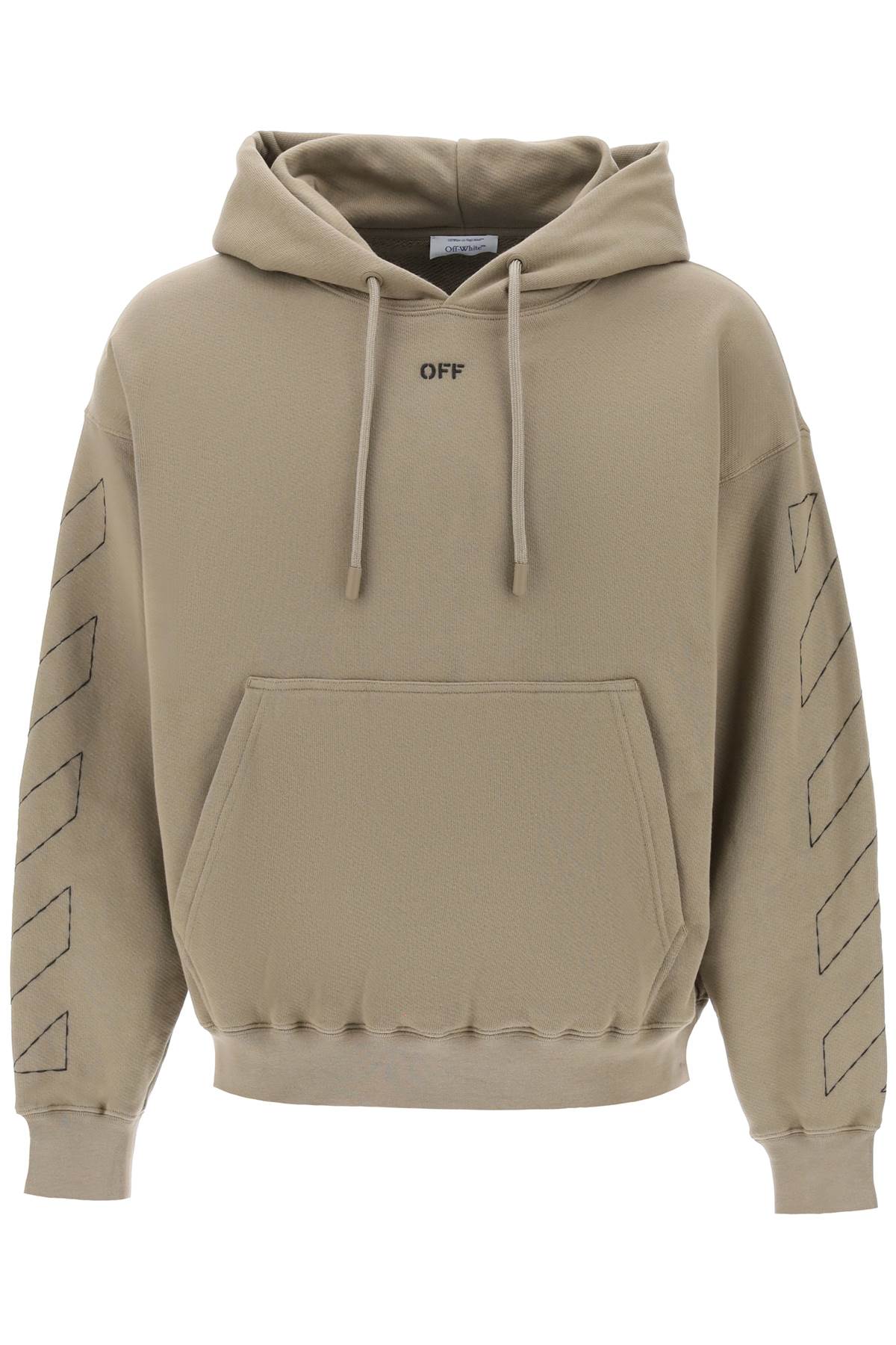 Off-white hoodie with topstitched motifs OMBB085F23FLE019 BEIGE BLACK