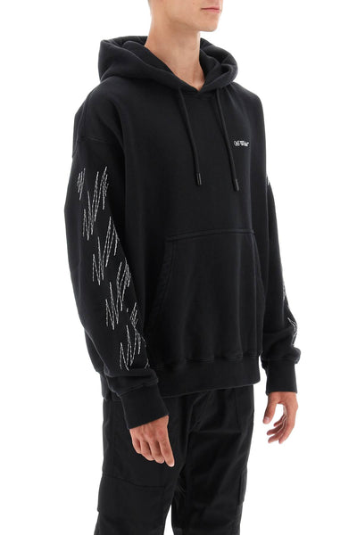 Off-white hoodie with contrasting topstitching OMBB085F23FLE020 BLACK WHITE