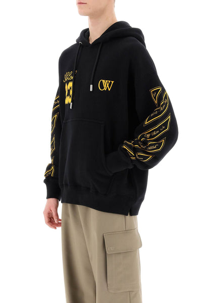 Off-white skated hoodie with ow 23 logo OMBB085S24FLE012 BLACK GOLD FUSION