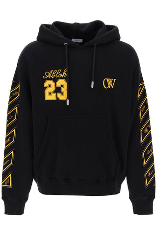 Off-white skated hoodie with ow 23 logo OMBB085S24FLE012 BLACK GOLD FUSION