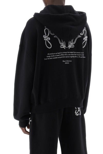 Off-white hooded sweatshirt with paisley OMBB118S24FLE001 BLACK WHITE