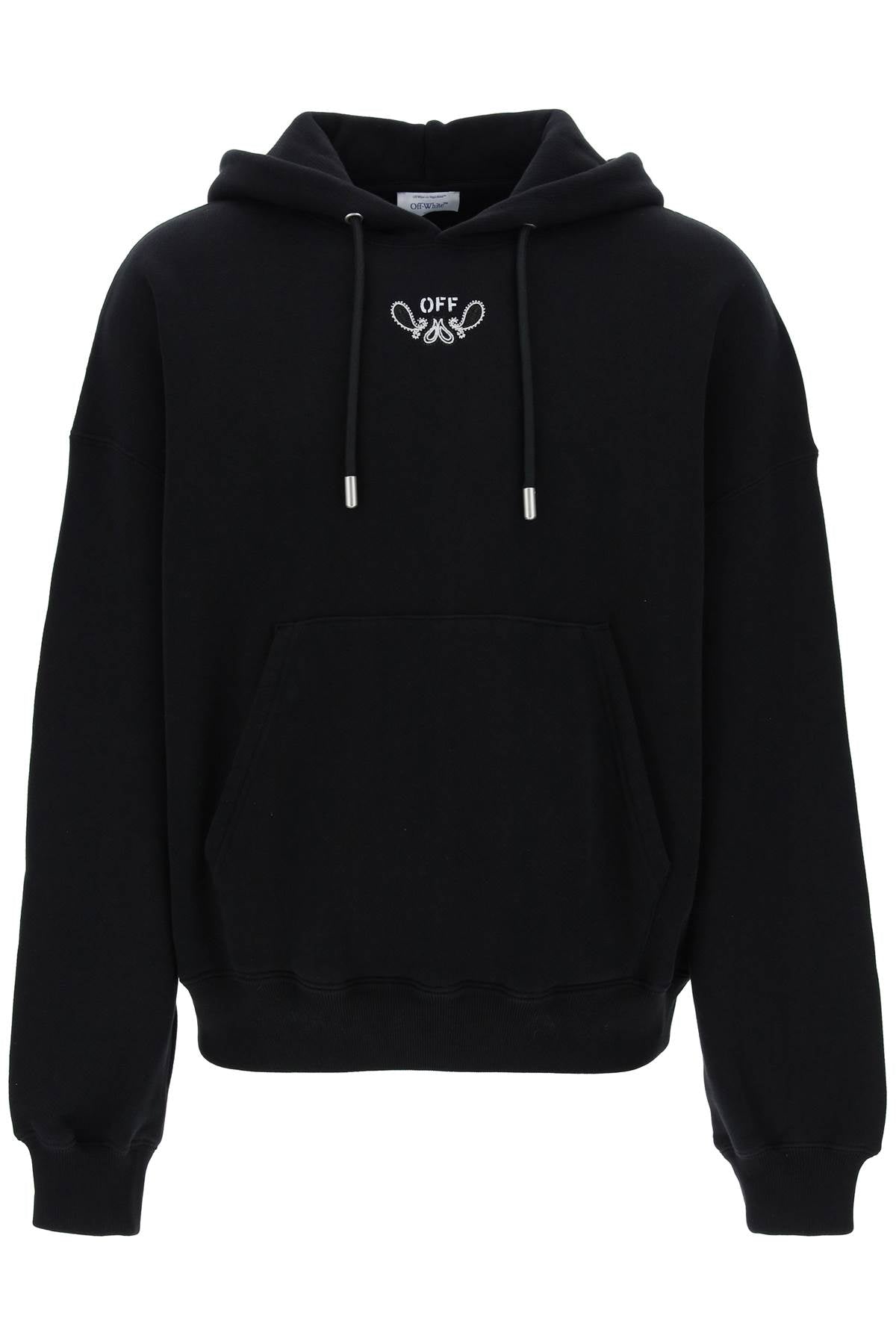 Off-white hooded sweatshirt with paisley OMBB118S24FLE001 BLACK WHITE