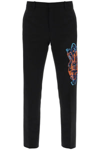 Off-white slim pants with graffiti patch OMCO002S23FAB003 BLACK FLUO ORANGE