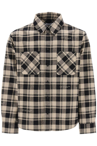 Off-white flannel shirt with logoed check motif OMGE030F23FAB001 BEIGE BLACK