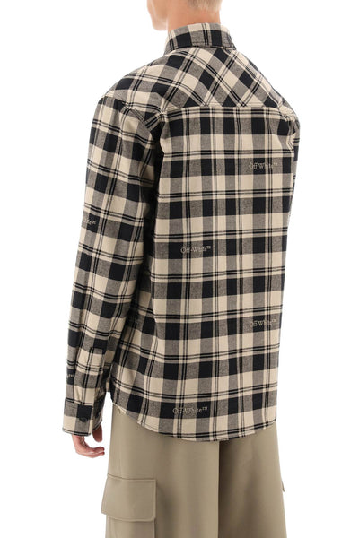 Off-white flannel shirt with logoed check motif OMGE030F23FAB001 BEIGE BLACK