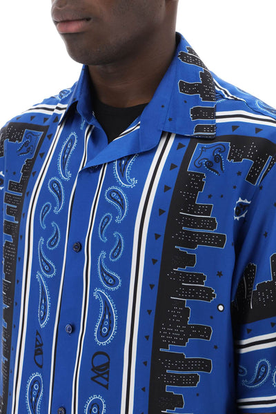 Off-white skyline paisley bowling shirt with pattern OMGG013S24FAB003 NAUTICAL BLUE