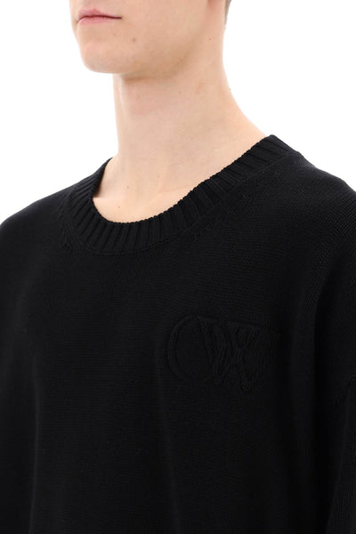 Off-white sweater with embossed diagonal motif OMHE151C99KNI001 BLACK BLACK