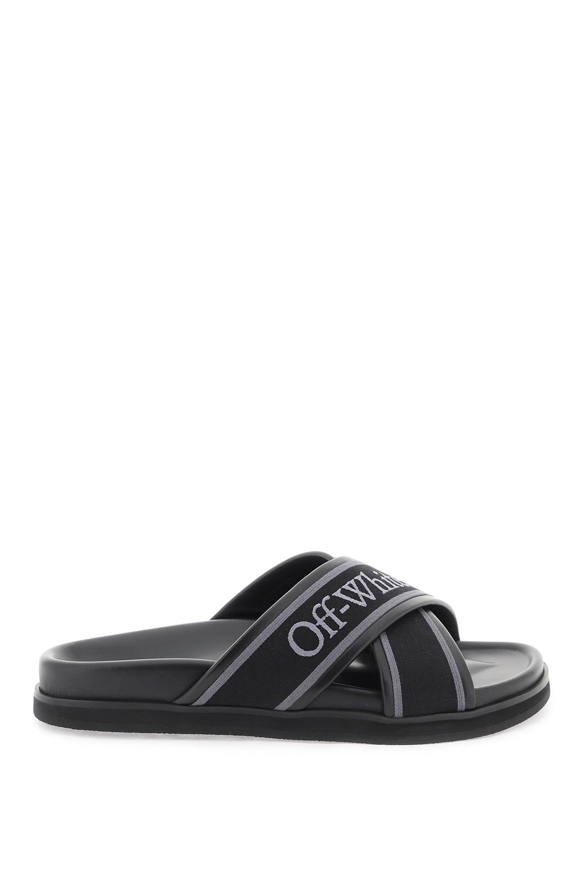 Off-white embroidered logo slides with OMIT007C99LEA001 BLACK BLACK