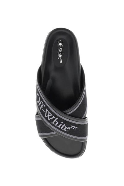 米白色刺繡標誌拖鞋 OMIT007C99LEA001 BLACK BLACK